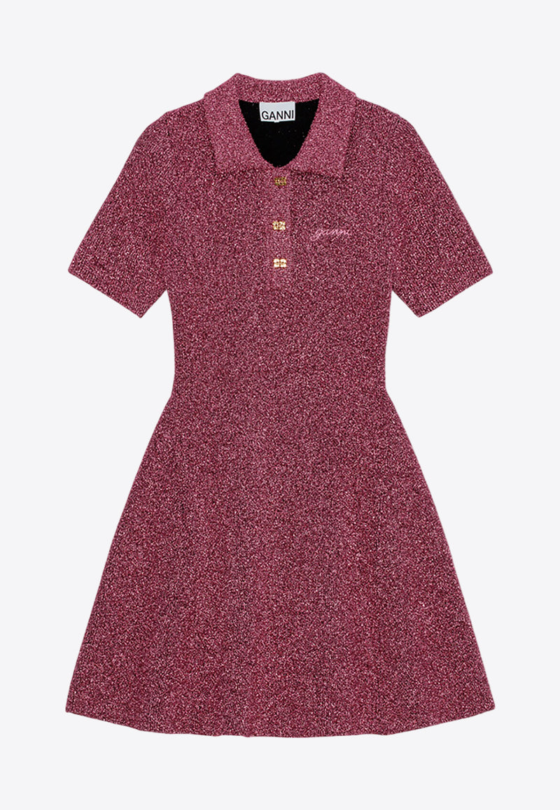 GANNI Sparkle Mini Polo Dress Pink K2305PINK