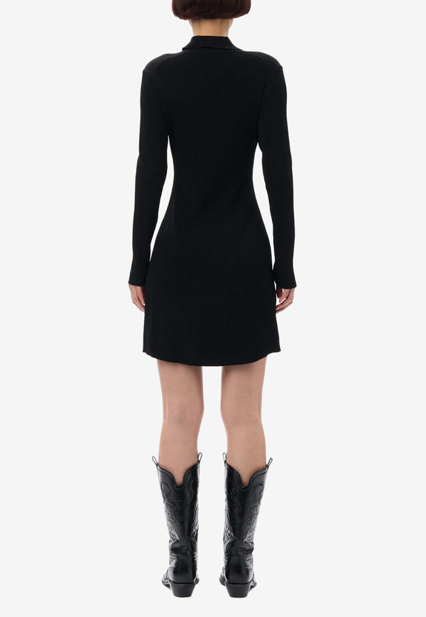 GANNI Rib Knit Mini Polo Dress Black K2309BLACK