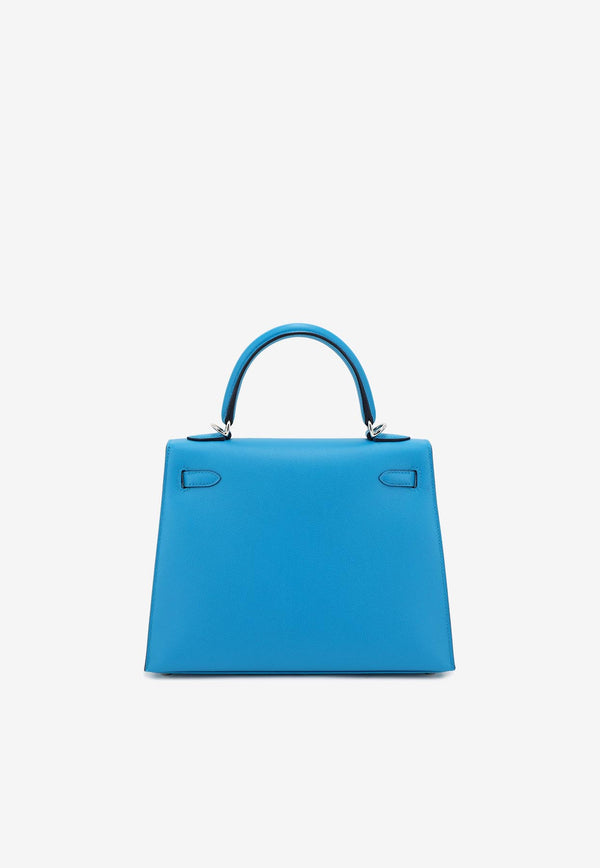 Hermès Kelly 25 Sellier Verso in Bleu Frida and Bleu Roy Madame Leather with Palladium Hardware