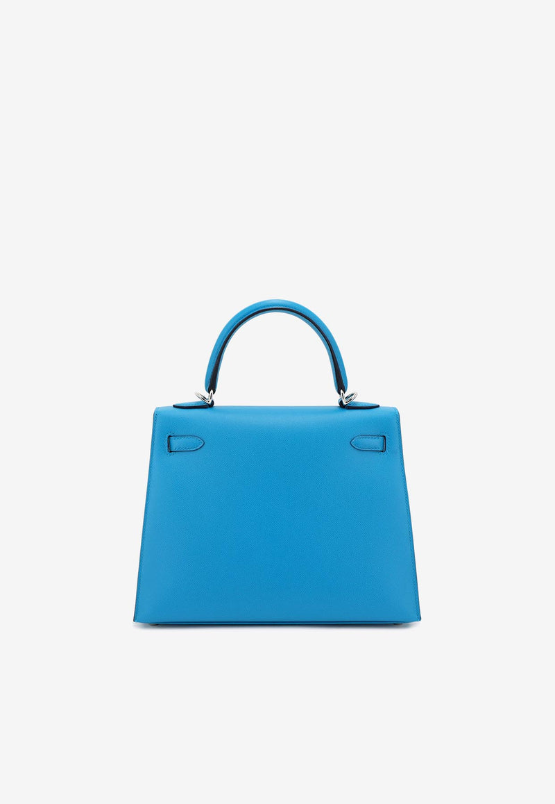Hermès Kelly 25 Sellier Verso in Bleu Frida and Bleu Roy Madame Leather with Palladium Hardware