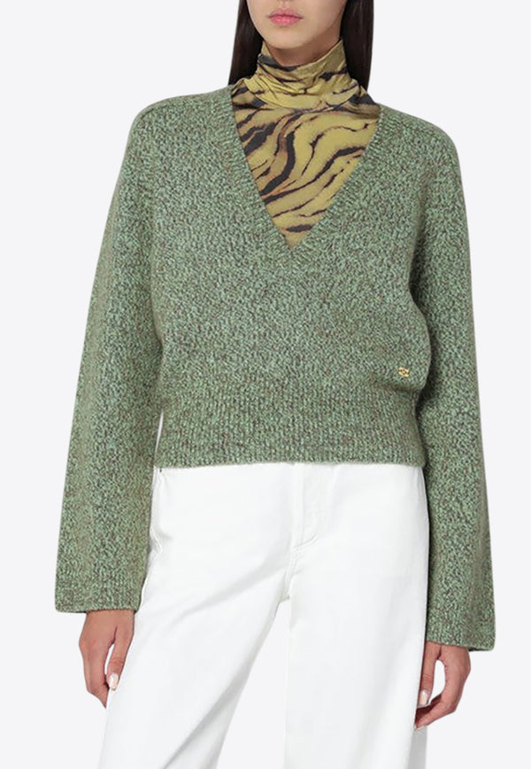 GANNI Wool-Blend V-neck Sweater Green K26212731/R_GAN-753