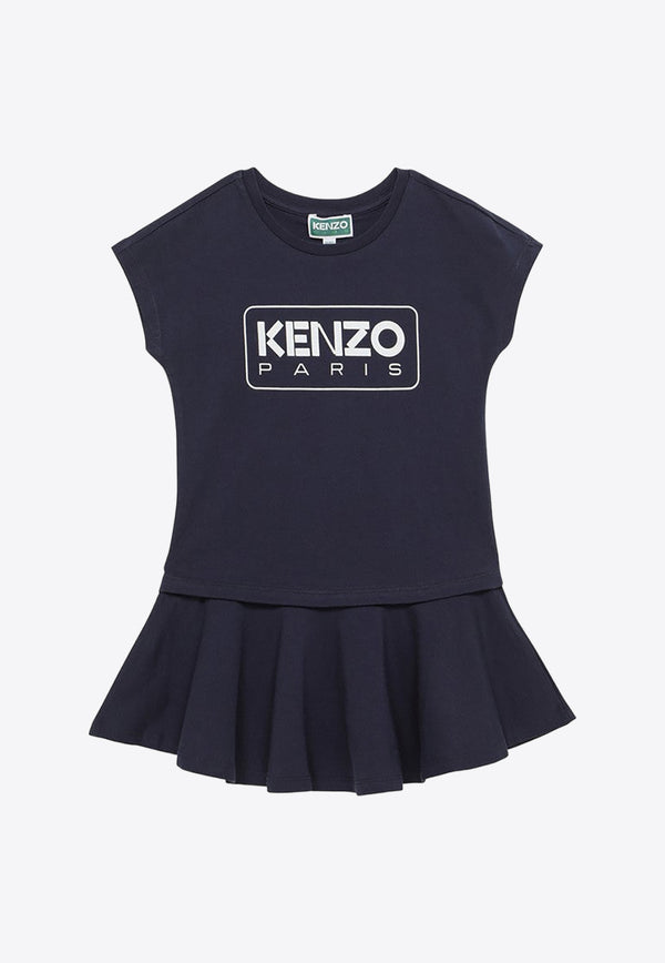 Kenzo Kids Girls Logo Print Flared Dress Blue K60208-ACO/O_KENZO-84A