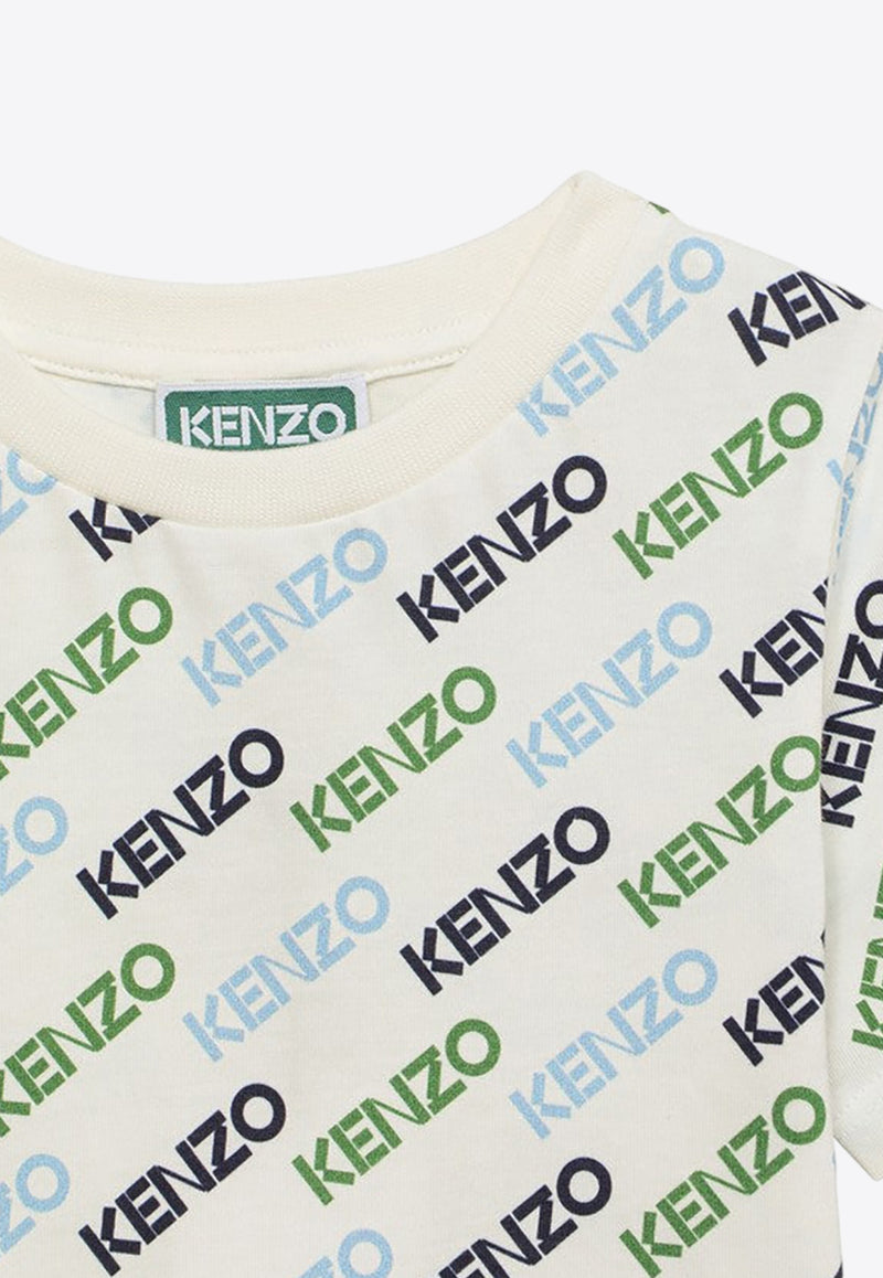 Kenzo Kids Boys All-Over Logo T-shirt K60253-BCO/O_KENZO-12P White