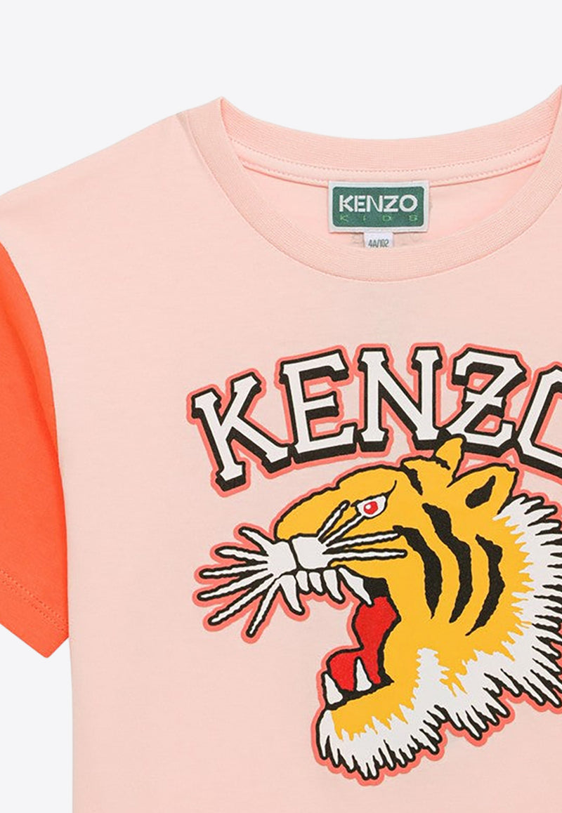 Kenzo Kids Girls Tiger Print Logo T-shirt Pink K60268-ACO/O_KENZO-46T