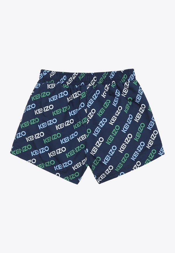 Kenzo Kids Boys All-Over Logo Swim Shorts K60274-ANY/O_KENZO-84A Blue