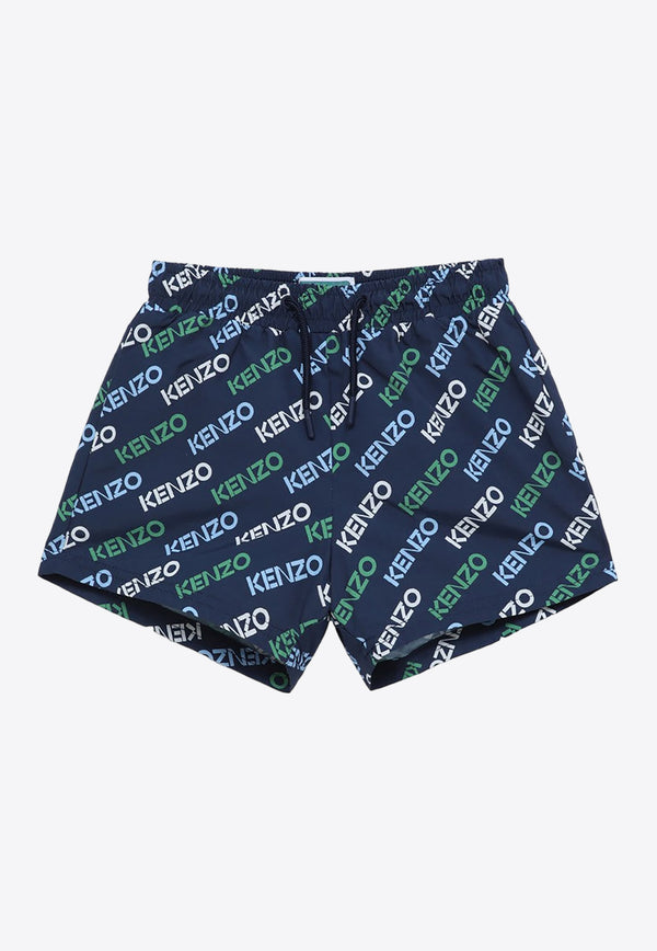 Kenzo Kids Boys All-Over Logo Swim Shorts K60274-BNY/O_KENZO-84A Blue