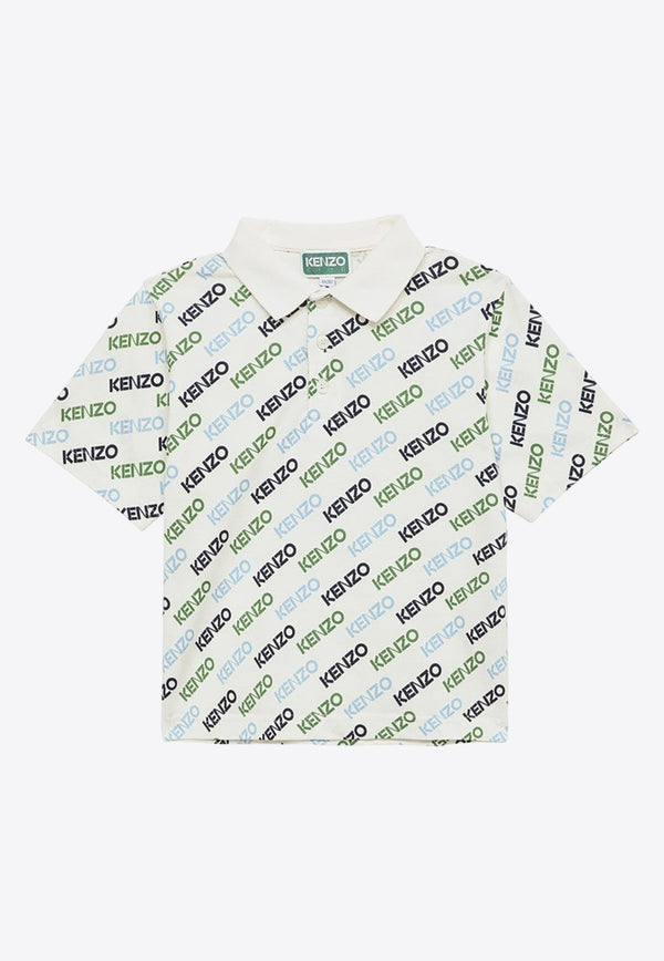 Kenzo Kids Boys All-Over Logo Polo T-shirt K60304-ACO/O_KENZO-12P White