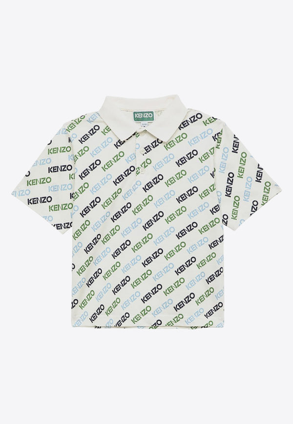 Kenzo Kids Boys All-Over Logo Polo T-shirt K60304-BCO/O_KENZO-12P White