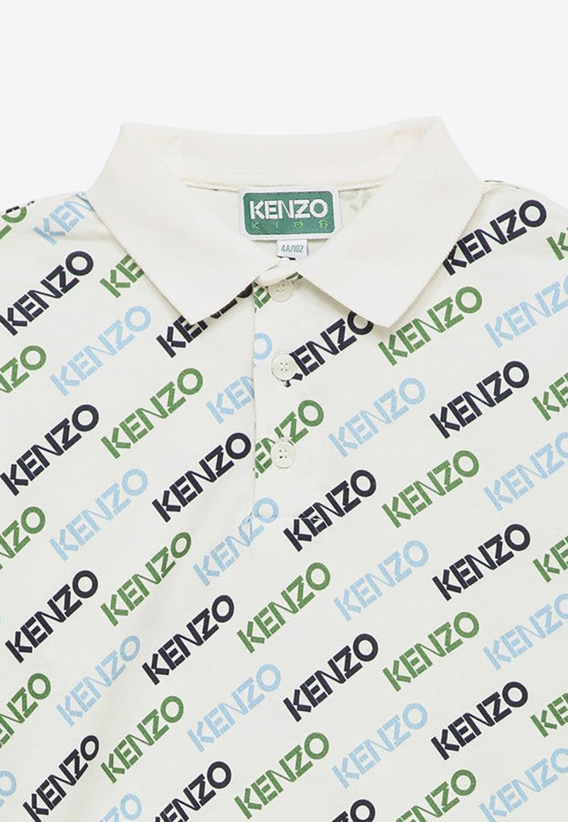 Kenzo Kids Boys Campus' All-Over Logo Polo T-shirt White K60304-CCO/O_KENZO-12P