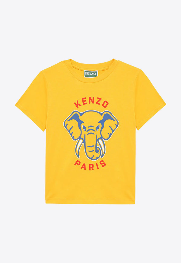 Kenzo Kids Boys Elephant Embroidered Logo T-shirt Yellow K60357-ACO/O_KENZO-536