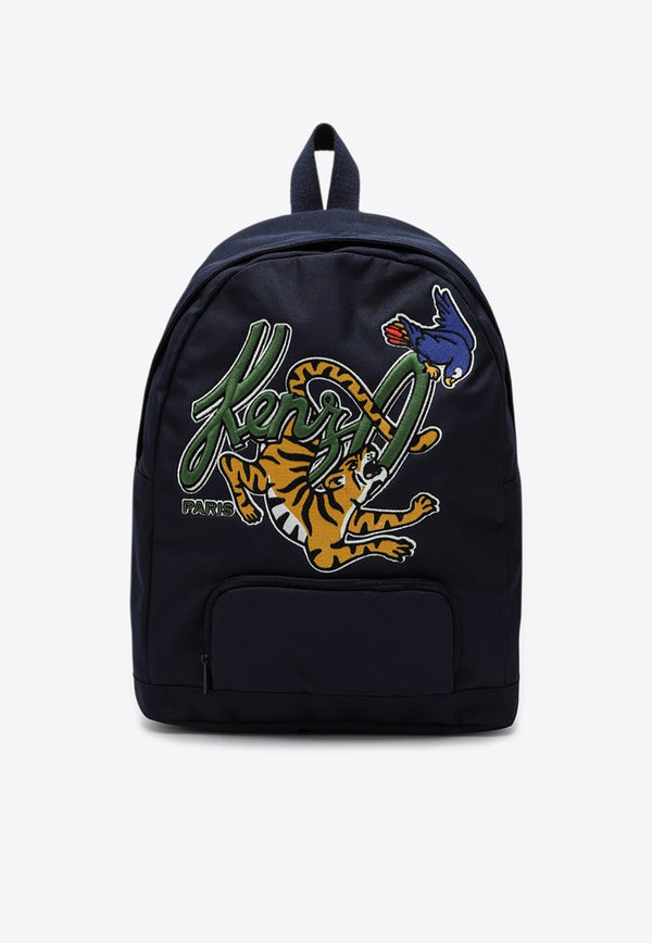 Kenzo Kids Boys Embroidered Nylon Backpack Blue K60618PL/P_KENZO-84A