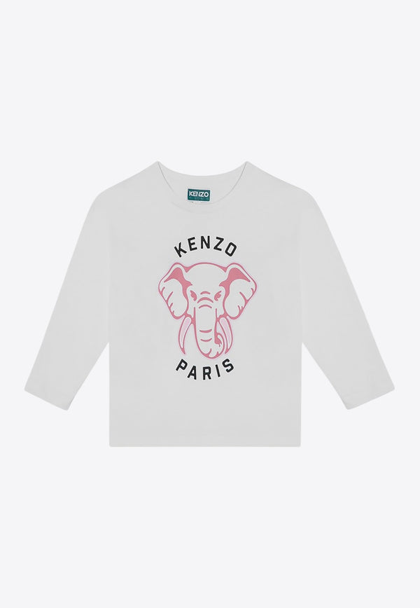 Kenzo Kids Girls Elephant Logo Long-Sleeved T-shirt White K60706-ACO/P_KENZO-10P