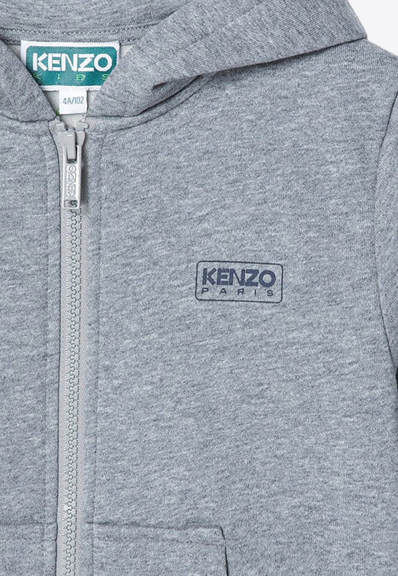 Kenzo Kids Boys Logo Print Zip-Up Hoodie Gray K60810-BCO/P_KENZO-A29