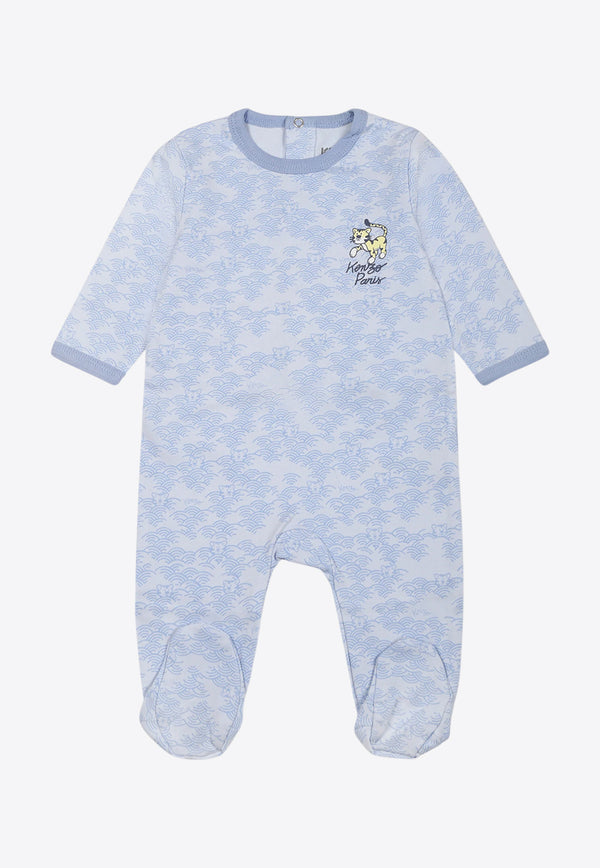 Kenzo Kids Baby Boys Tiger Print Onesies Light Blue K60862/771_LIGHT BLUE