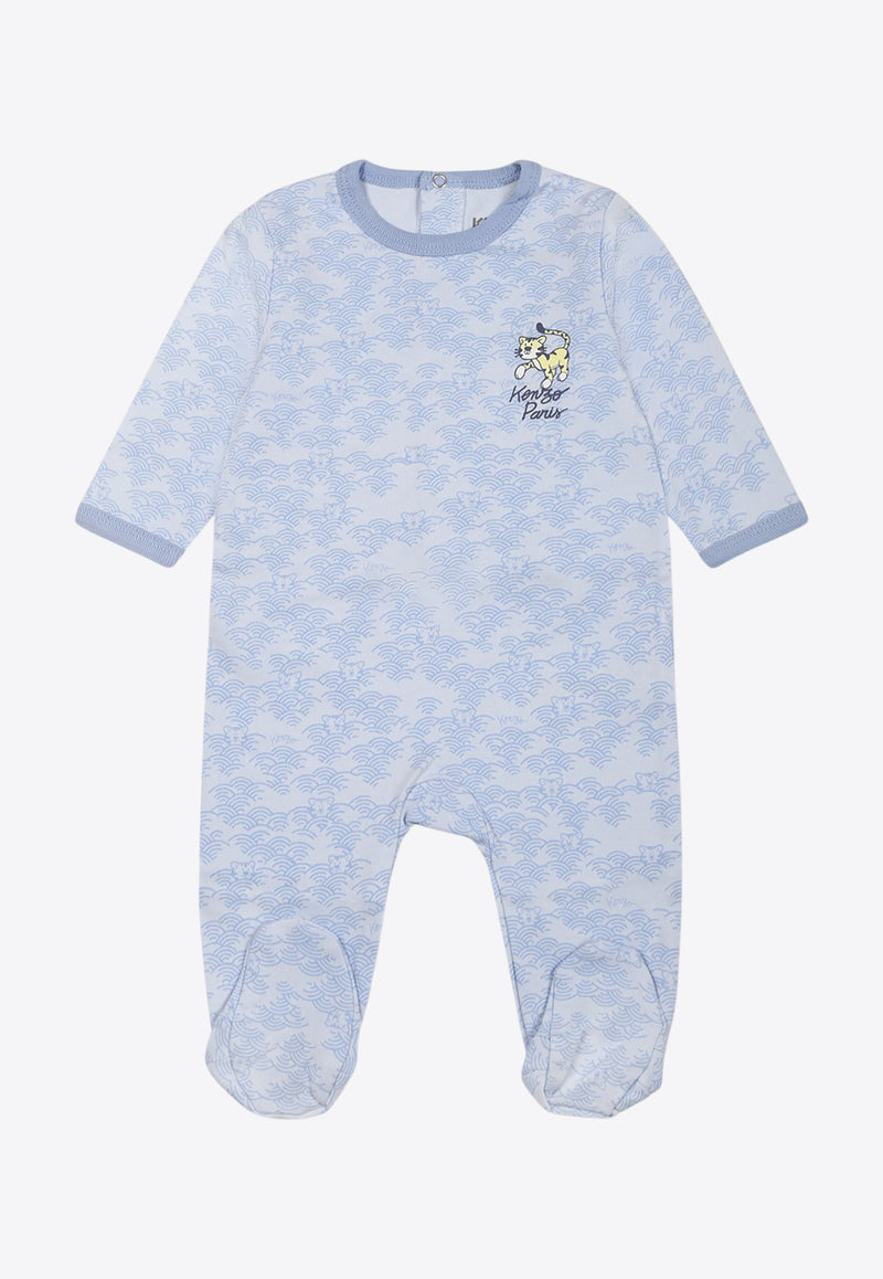 Kenzo Kids Baby Boys Tiger Print Onesies Light Blue K60862/771_LIGHT BLUE
