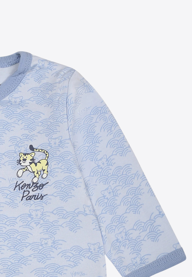 Kenzo Kids Baby Boys Tiger Print Onesies Light Blue K60862/771_LIGHT BLUE