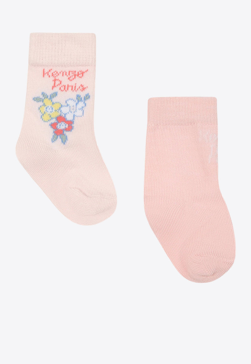 Kenzo Kids Girls Logo Intarsia Ribbed Socks - Set of 2 Blush K60874/47R_BLUSH