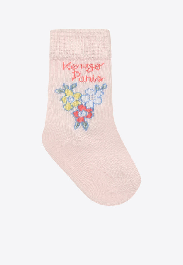 Kenzo Kids Girls Logo Intarsia Ribbed Socks - Set of 2 Blush K60874/47R_BLUSH
