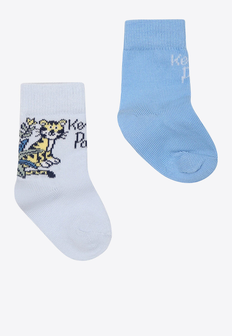 Kenzo Kids Boys Intarsia Knit Ribbed Socks - Set of 2 Light Blue K60874/771_LIGHT BLUE