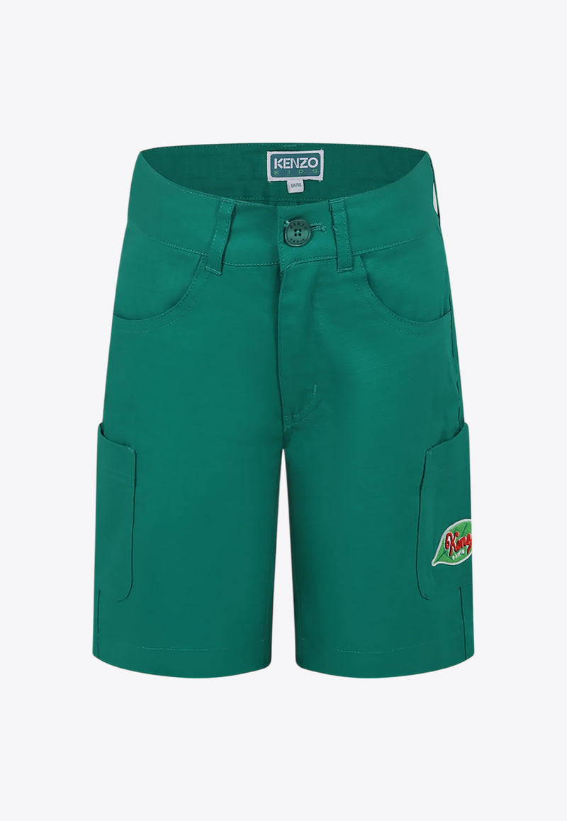 Kenzo Kids Boys Leaf Logo Patch Bermuda Shorts Dark Green K60906/674_DARK GREEN