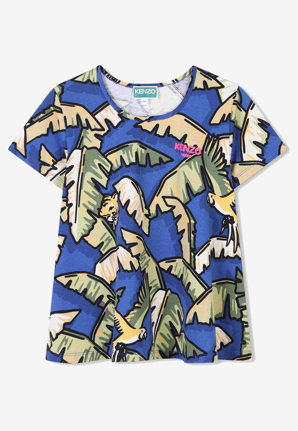 Kenzo Kids Girls Jungle Print T-shirt Blue K60914/829_BLUE MULTI
