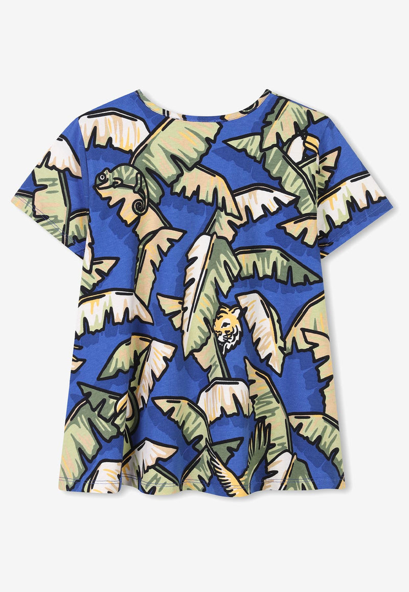 Kenzo Kids Girls Jungle Print T-shirt Blue K60914/829_BLUE MULTI