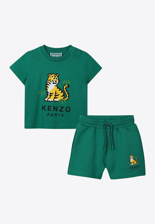 Kenzo Kids Baby Boys Tiger Print T-shirt and Short Set - Set of 2 Dark Green K60961/674_DARK GREEN