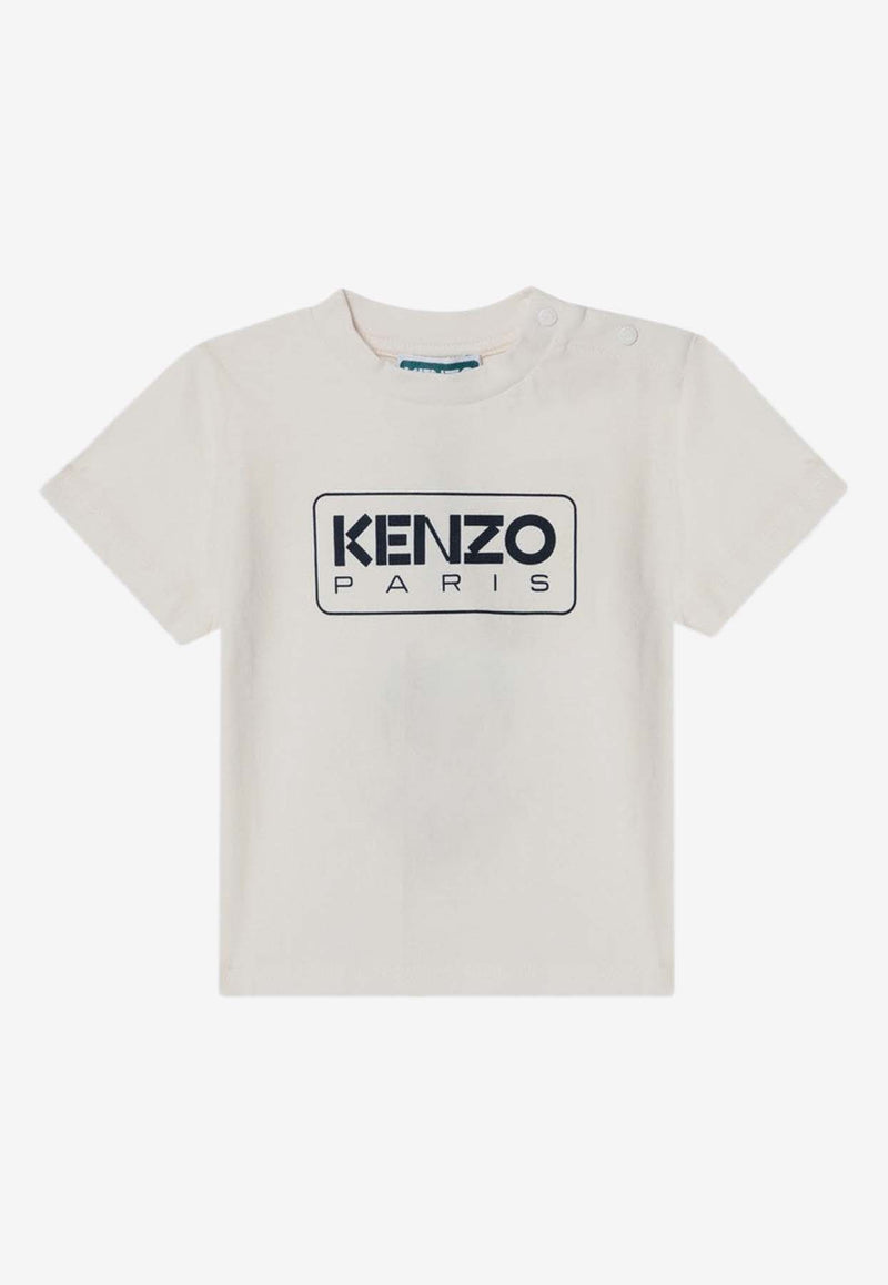 Kenzo Kids Babies Logo Print Crewneck T-shirt White K60972CO/Q_KENZO-N78