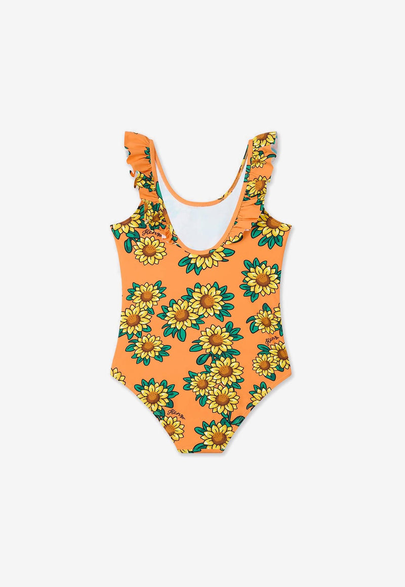 Kenzo Kids Girls Sun Flower Print One-Piece Swimsuit Orange K60983/423_ORANGE