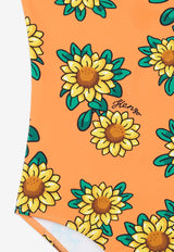 Kenzo Kids Girls Sun Flower Print One-Piece Swimsuit Orange K60983/423_ORANGE