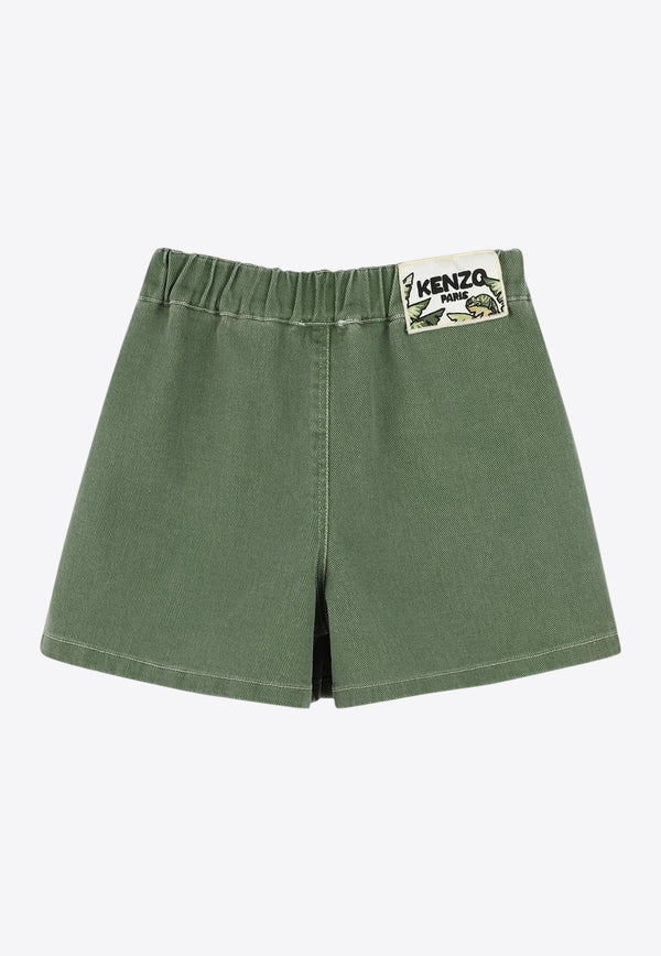 Kenzo Kids Girls Logo Label Denim Skorts Green K60988/64S_GREEN