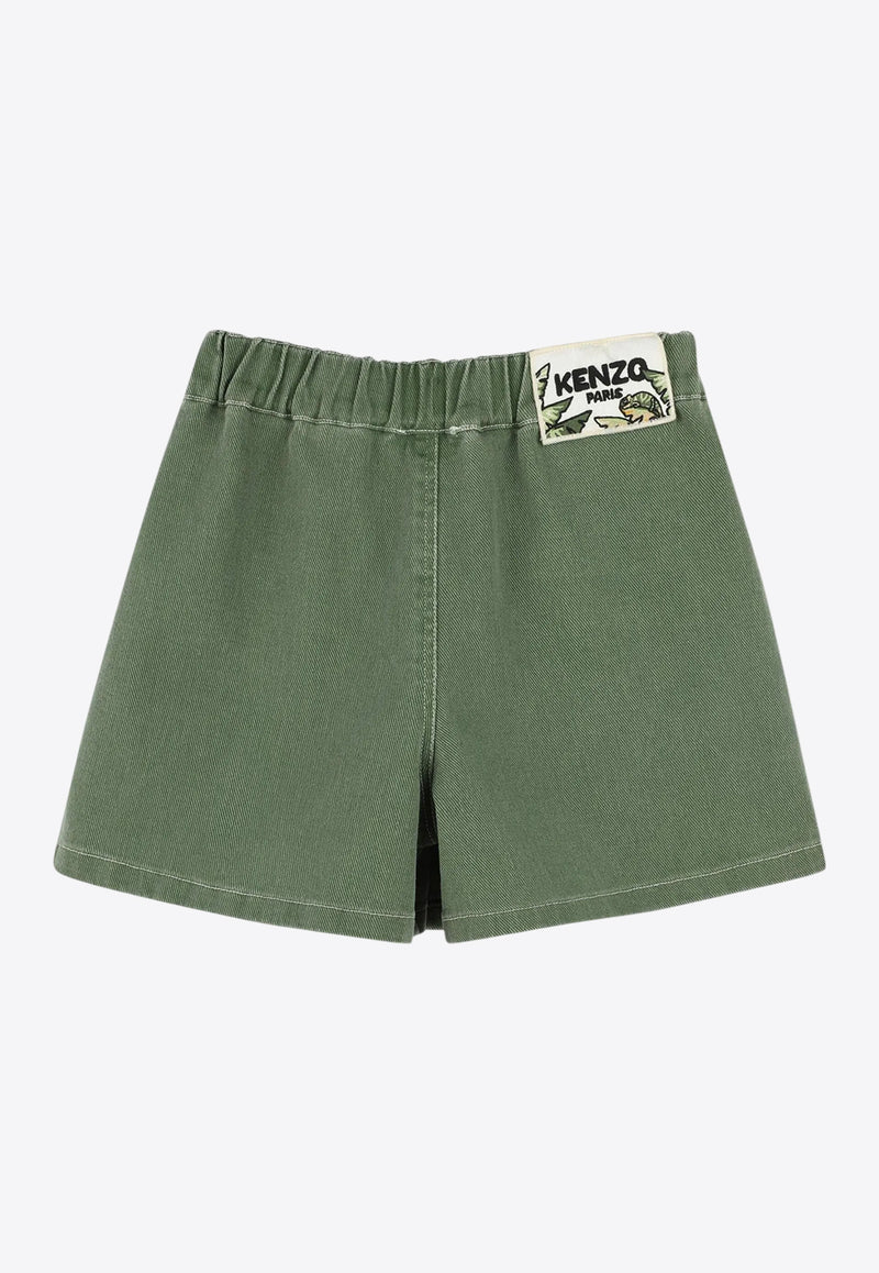 Kenzo Kids Girls Logo Label Denim Skorts Green K60988/64S_GREEN
