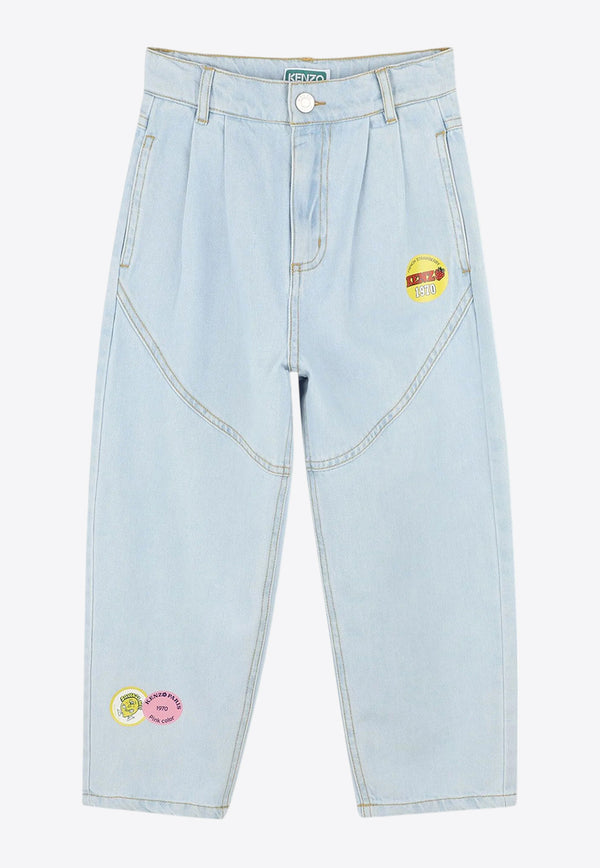 Kenzo Kids Girls Fruity Stickers Print Jeans Denim K60998/Z74_DENIM