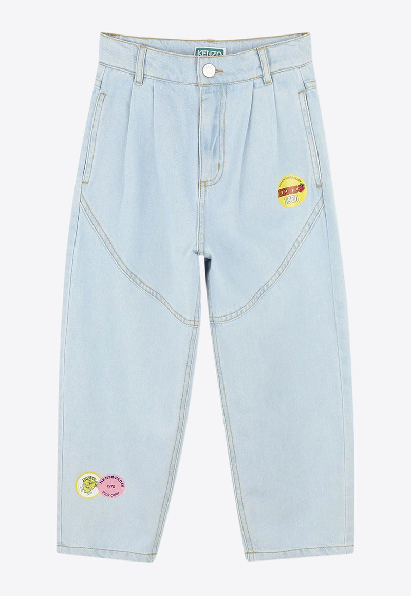 Kenzo Kids Girls Fruity Stickers Print Jeans Denim K60998/Z74_DENIM