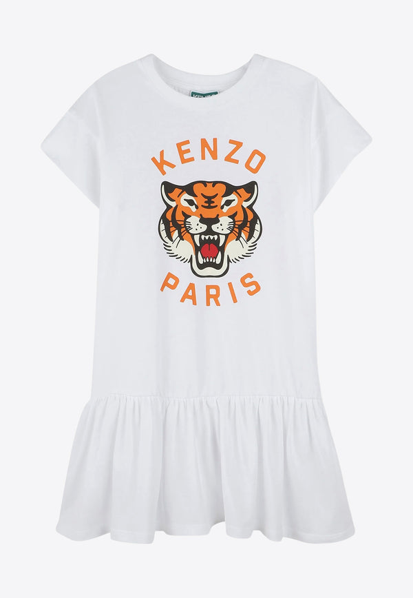 Kenzo Kids Girls Lucky Tiger Print Dress White K61025/10P_WHITE