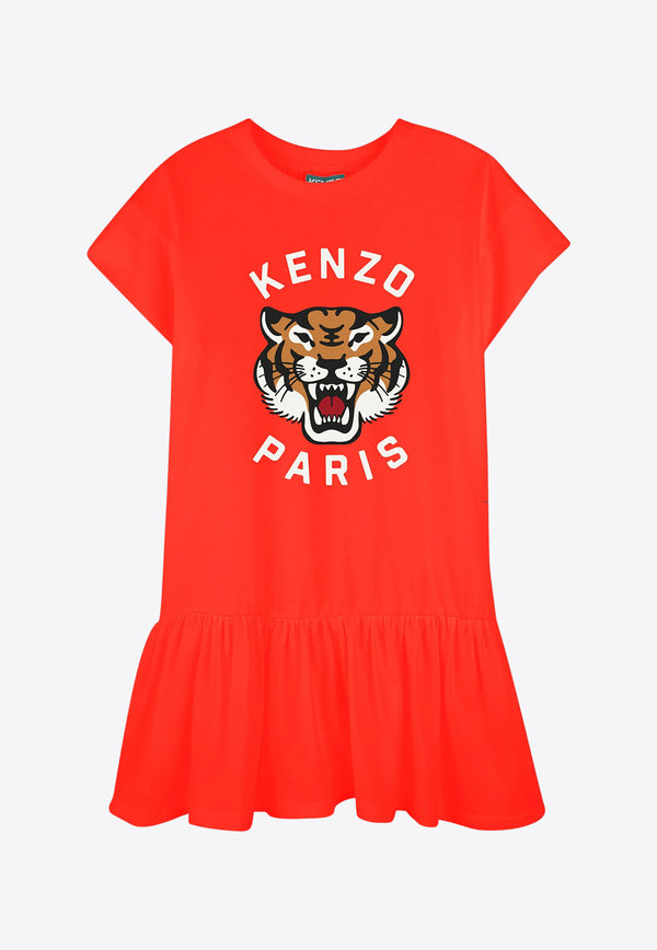 Kenzo Kids Girls Lucky Tiger Print Dress Red K61025/997_RED