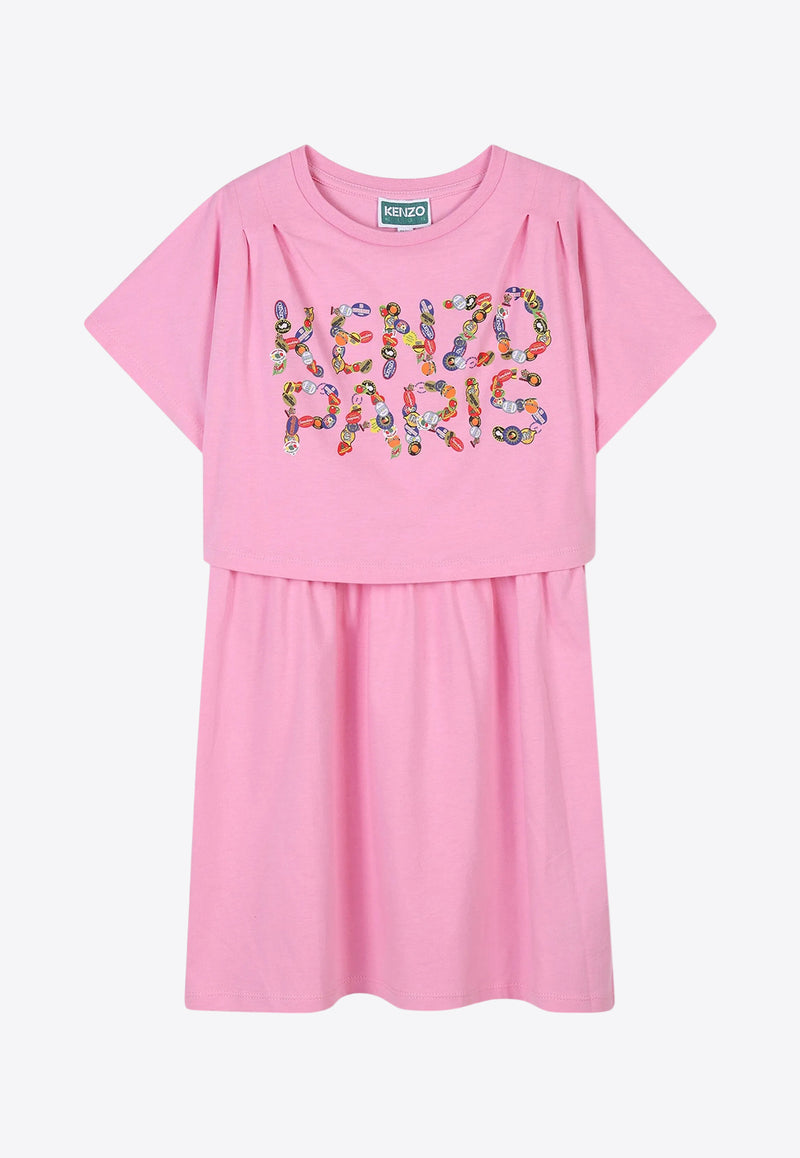 Kenzo Kids Girls Graphic Logo Print Dress Pink K61029/465_PINK