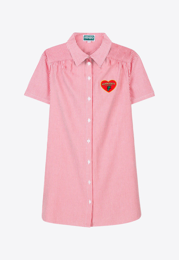 Kenzo Kids Girls Heart Patch Striped Shirt Dress Red K61036/997_RED