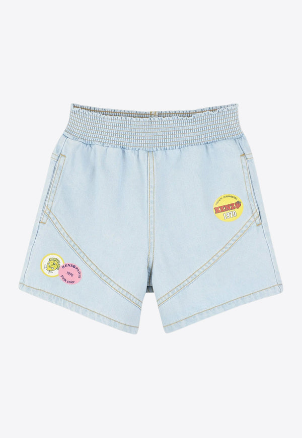 Kenzo Kids Girls Fruity Stickers Print Denim Shorts Denim K61039/Z74_DENIM