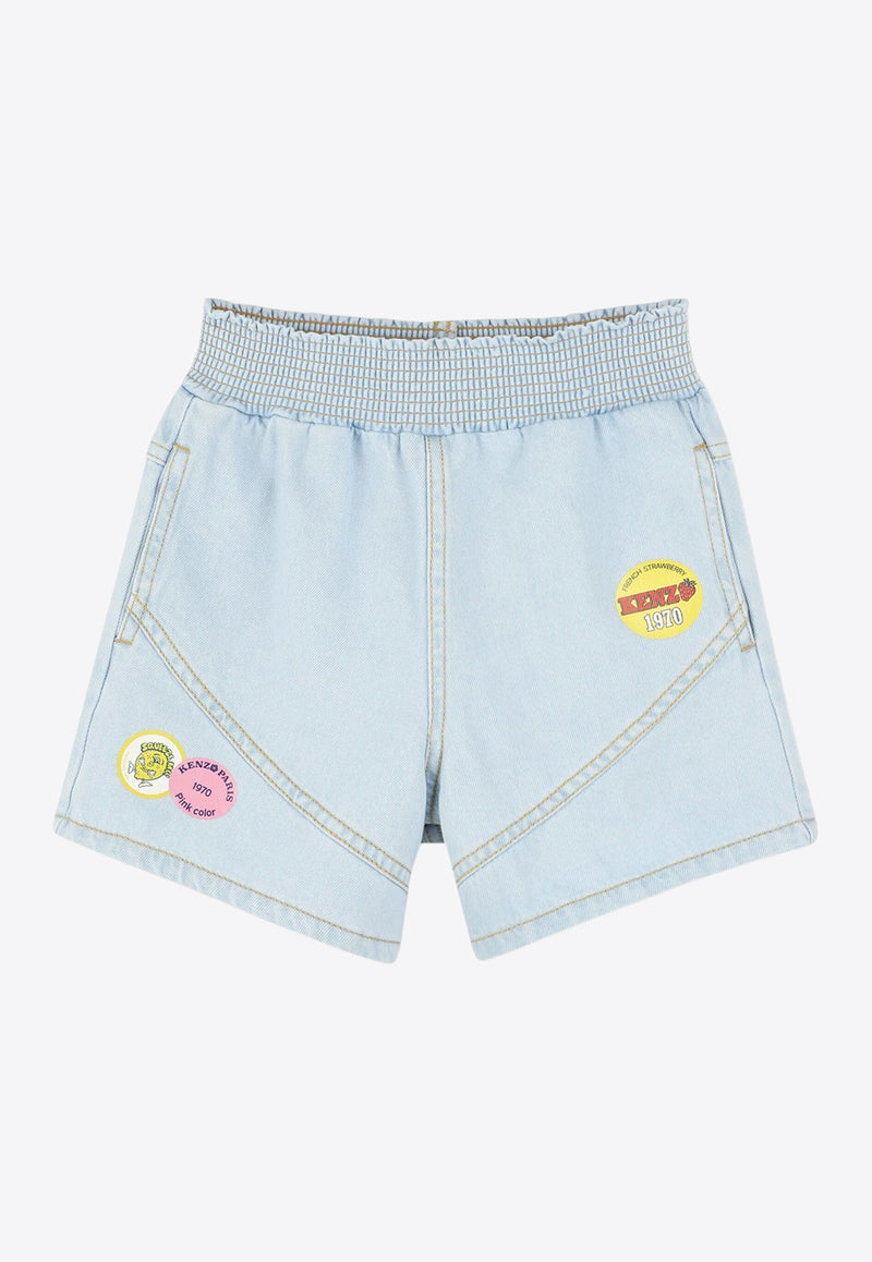 Kenzo Kids Girls Fruity Stickers Print Denim Shorts Denim K61039/Z74_DENIM
