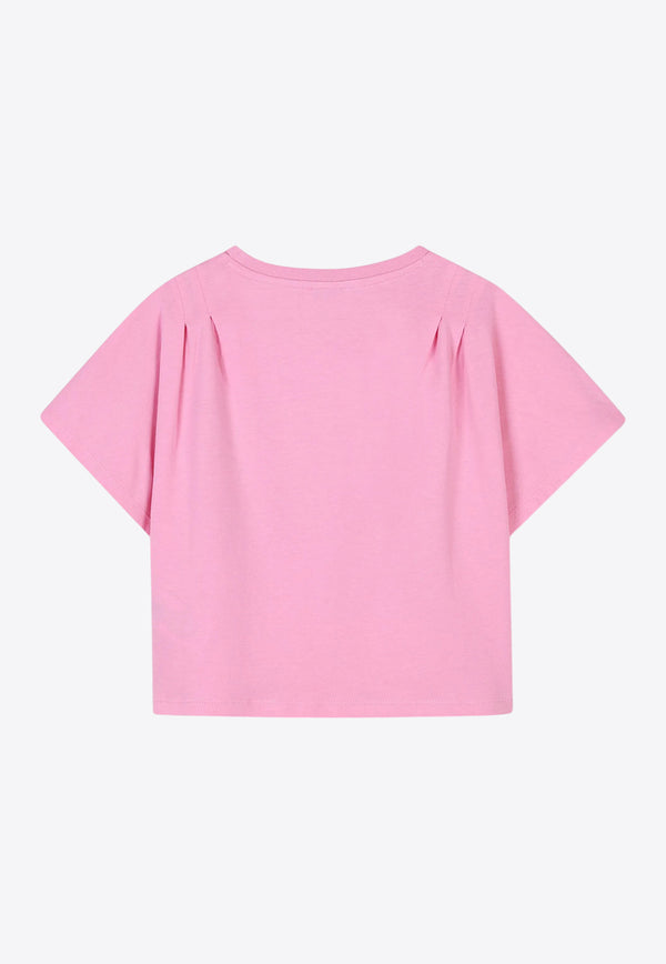 Kenzo Kids Girls Graphic Logo Print Cropped T-shirt Pink K61065/465_PINK