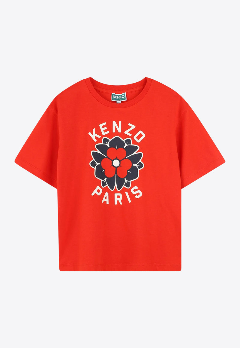 Kenzo Kids Girls Flower Print Logo T-shirt Red K61069/997_RED