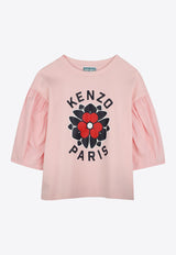Kenzo Kids Girls Flower Print Logo T-shirt Pink K61070/45Z_ROSE