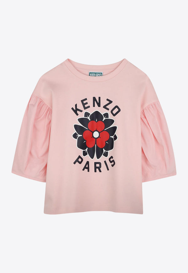 Kenzo Kids Girls Flower Print Logo T-shirt Pink K61070/45Z_ROSE