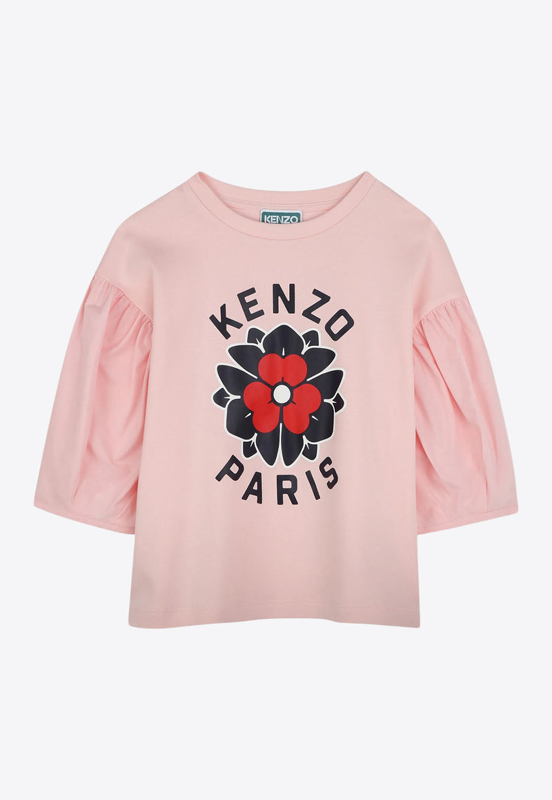 Kenzo Kids Girls Flower Print Logo T-shirt Pink K61070/45Z_ROSE