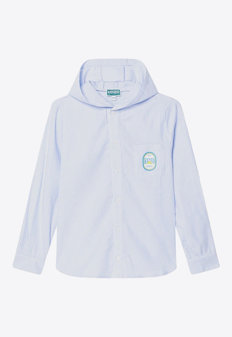 Kenzo Kids Boys Logo Patch Hooded Striped Shirt Light Blue K61093-ACO/Q_KENZO-77L