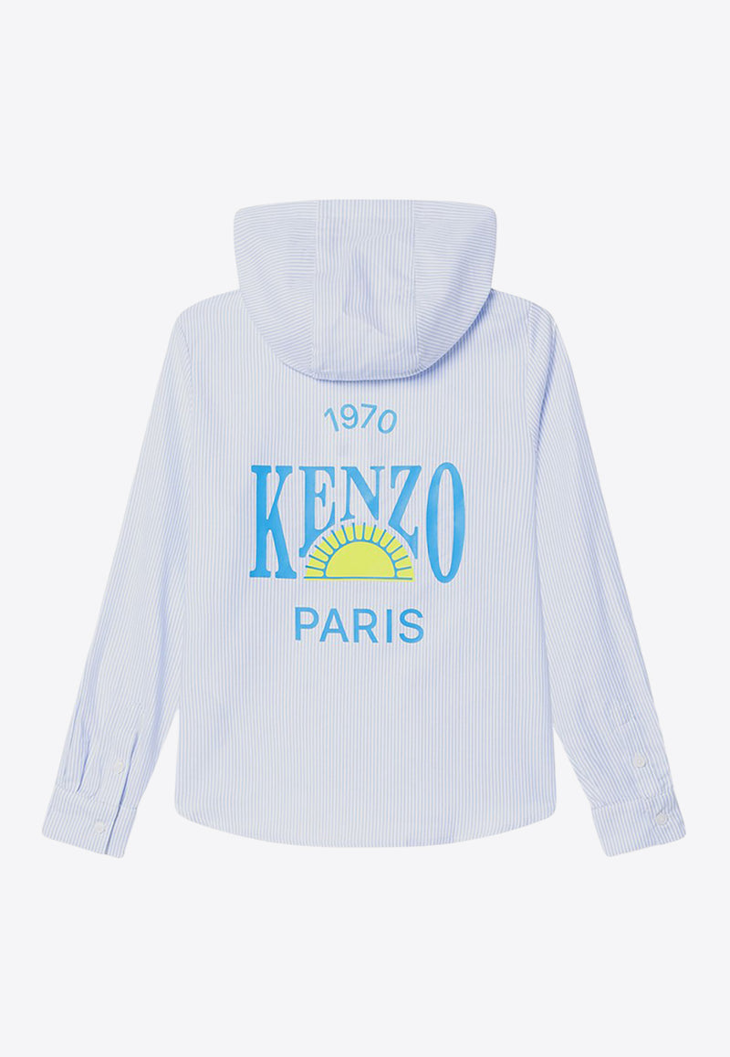 Kenzo Kids Boys Logo Patch Hooded Striped Shirt Light Blue K61093-ACO/Q_KENZO-77L