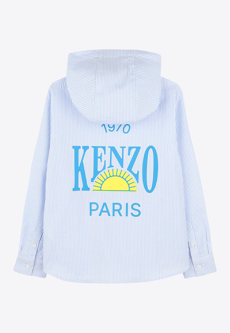 Kenzo Kids Boys Logo Patch Striped Hooded Shirt Light Blue K61093/77L_LIGHT BLUE