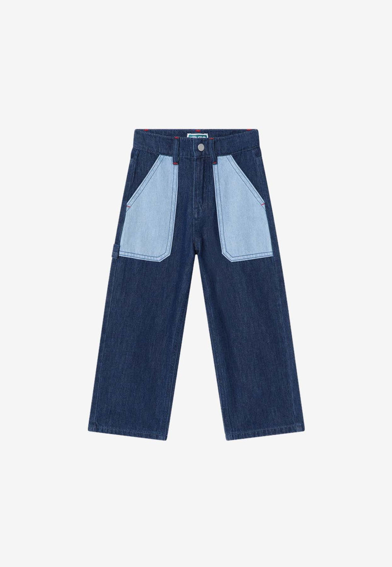 Kenzo Kids Boys Logo Patch Straight-Leg Jeans Blue K61098-ADE/Q_KENZO-Z25