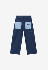 Kenzo Kids Boys Logo Patch Straight-Leg Jeans Blue K61098-ADE/Q_KENZO-Z25